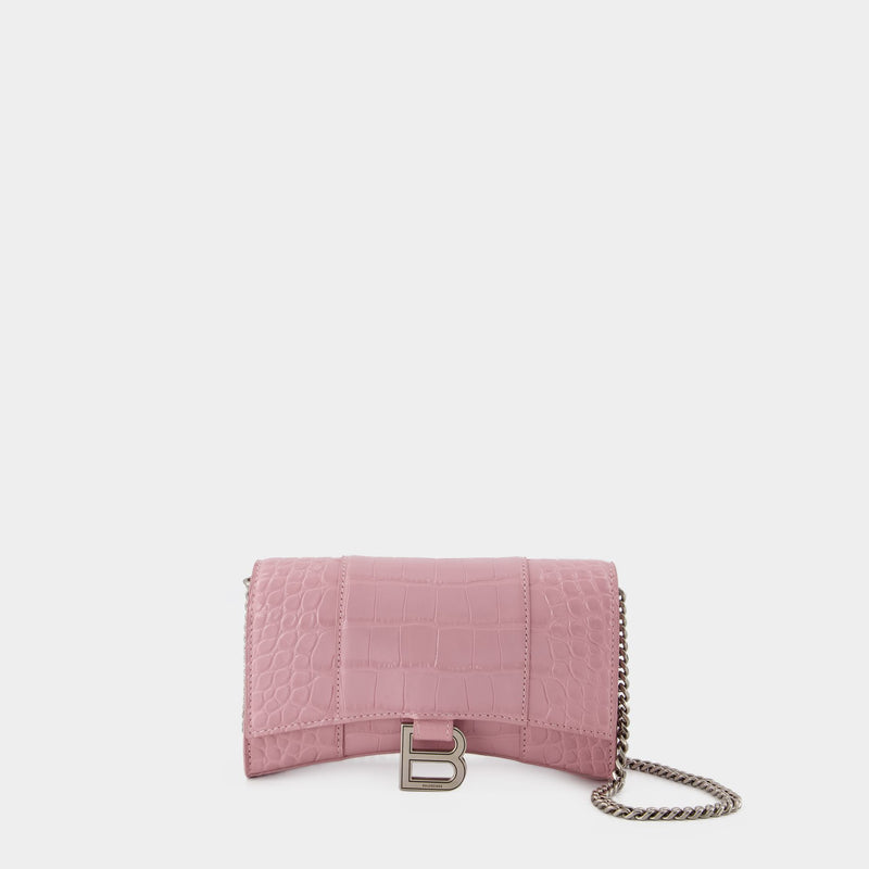 Hourglass Wallet on chain - Balenciaga - Leather - Powder Pink