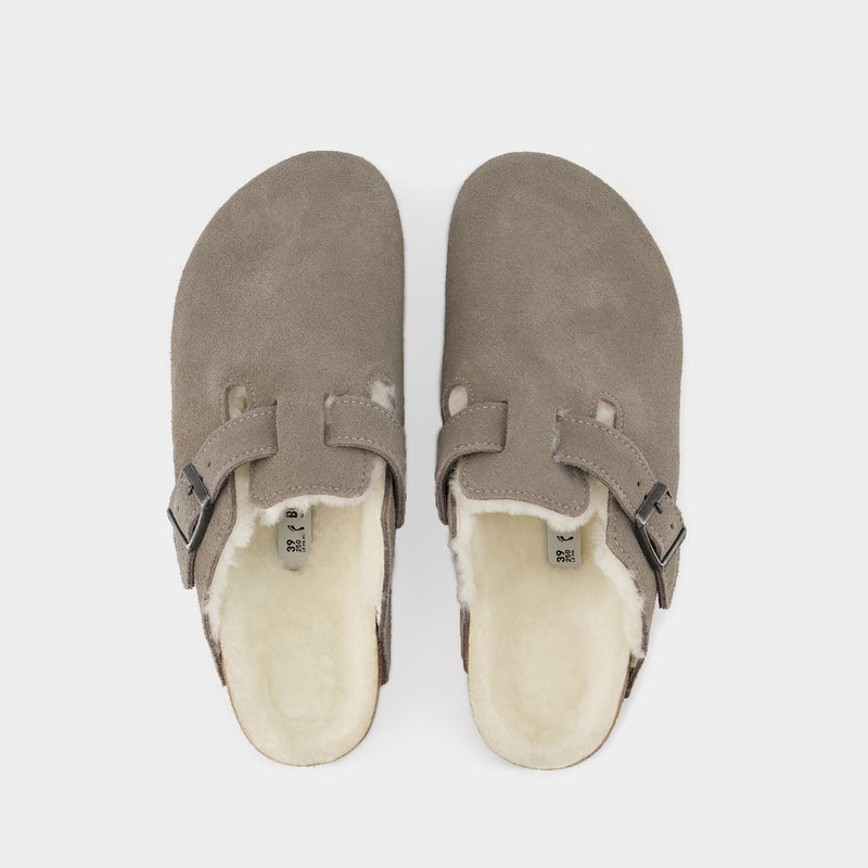 Boston Shearling Mules - Birkenstock - Leather - Grey