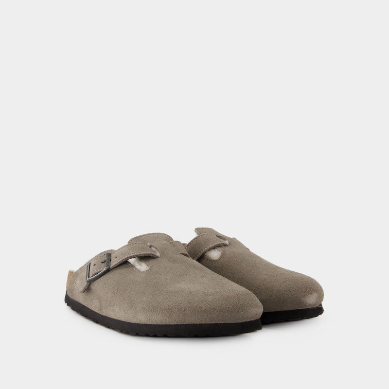 Boston Shearling Mules - Birkenstock - Leather - Grey