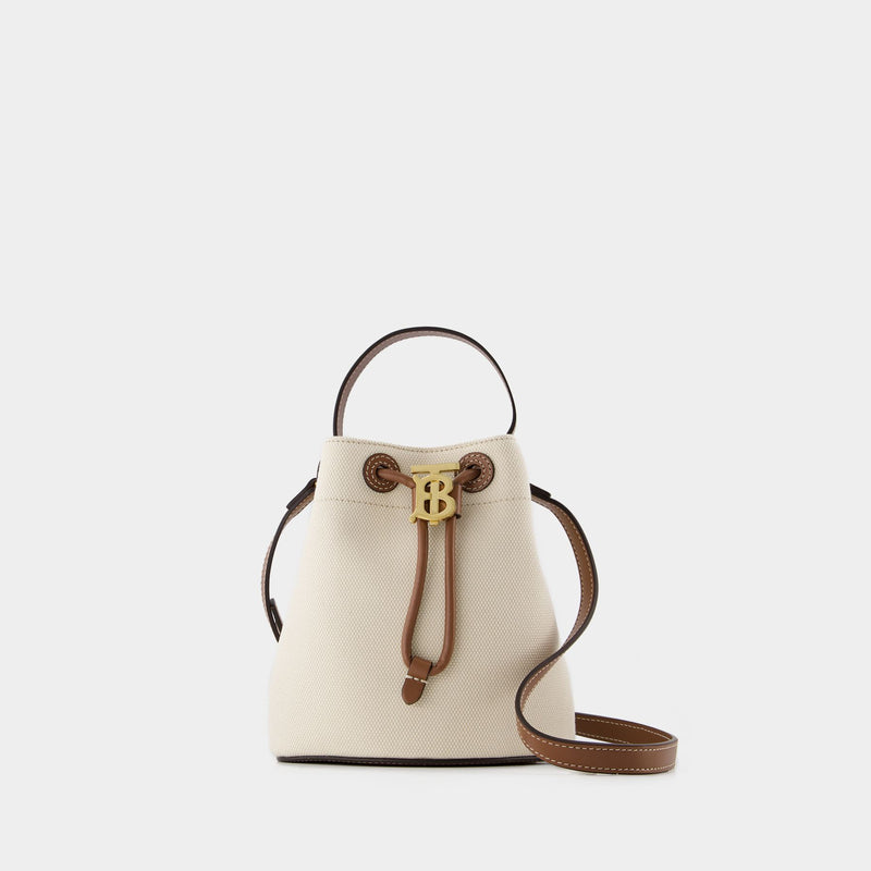 Drawstring Bucket Hobo Bag - Burberry - Cotton - White