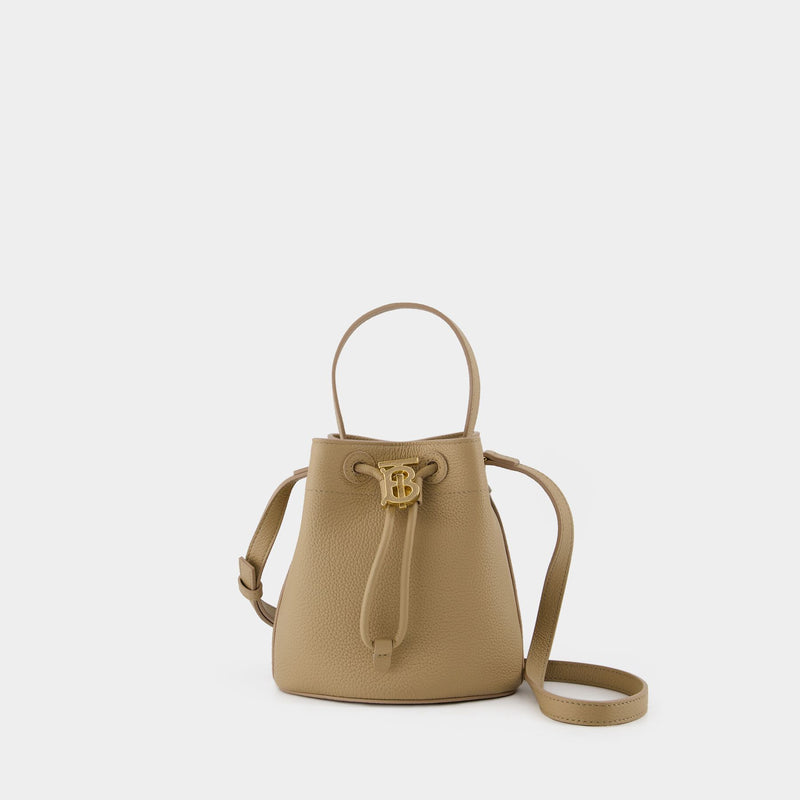 Drawstring Bucket Hobo Bag - Burberry - Cotton - Beige