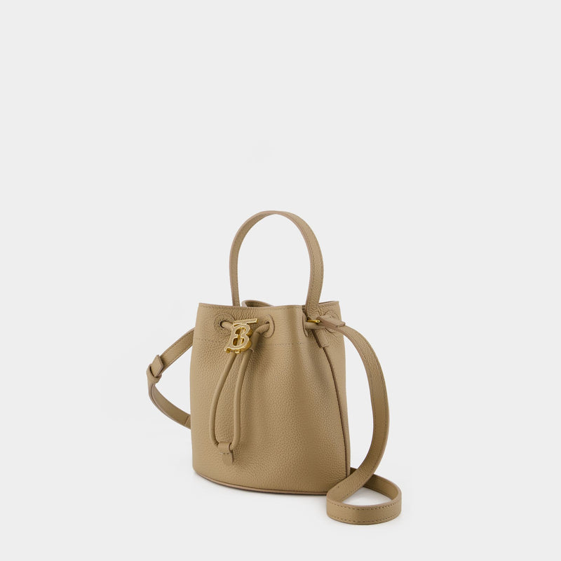 Drawstring Bucket Hobo Bag - Burberry - Cotton - Beige