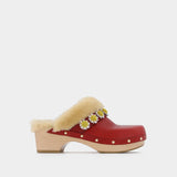 Jean Daisy Trim Clog in Burgundy Leather