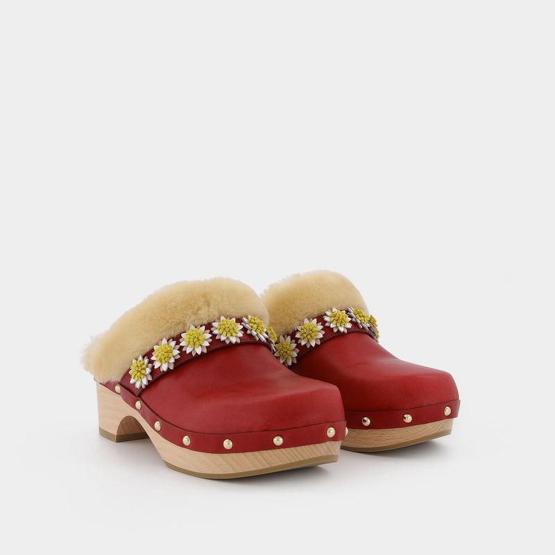 Jean Daisy Trim Clog in Burgundy Leather