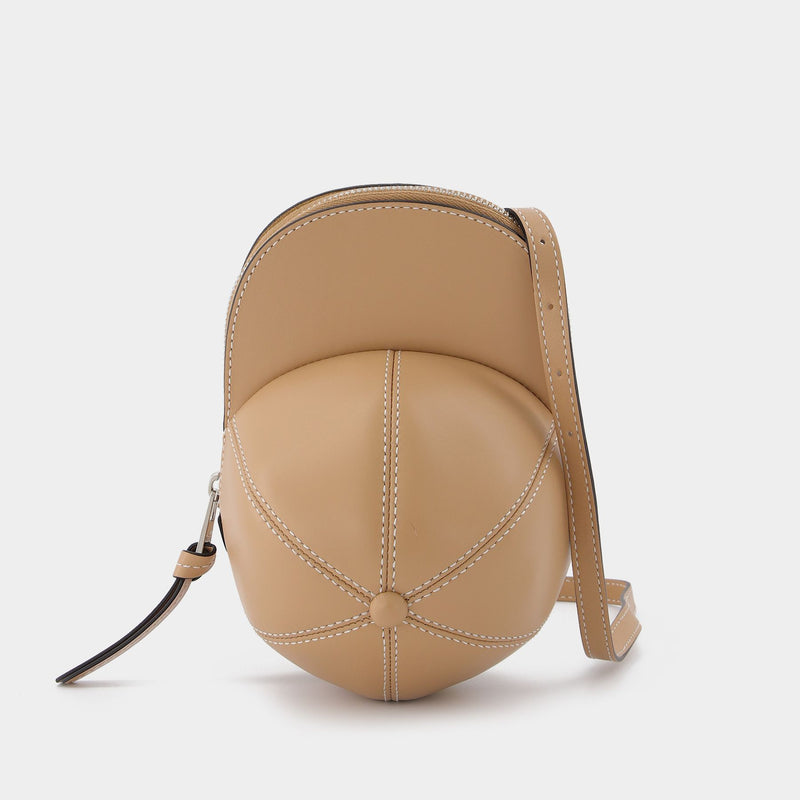 Midi Cap Bag in Beige Leather