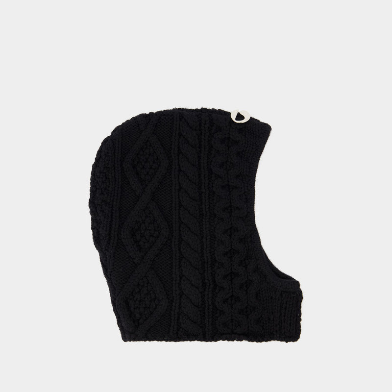 Cable Knit Balaclava en Laine Noire