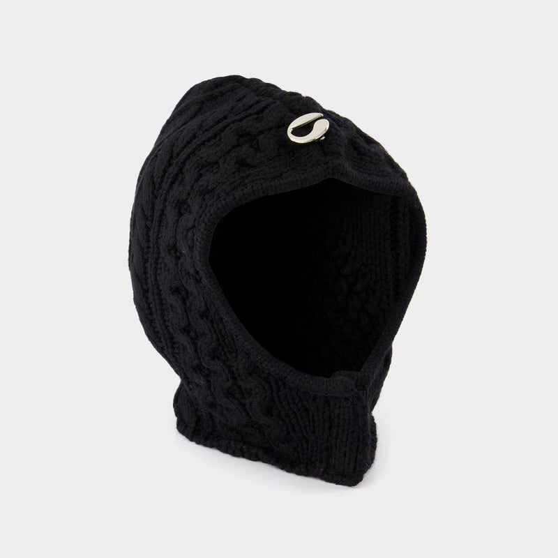 Cable Knit Balaclava en Laine Noire