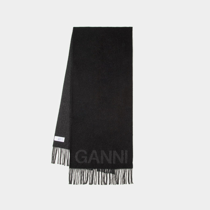 Fringed Scarf - Ganni - Wool - Black