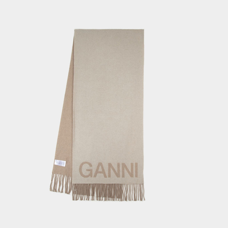 Fringed Scarf - Ganni - Wool - Beige