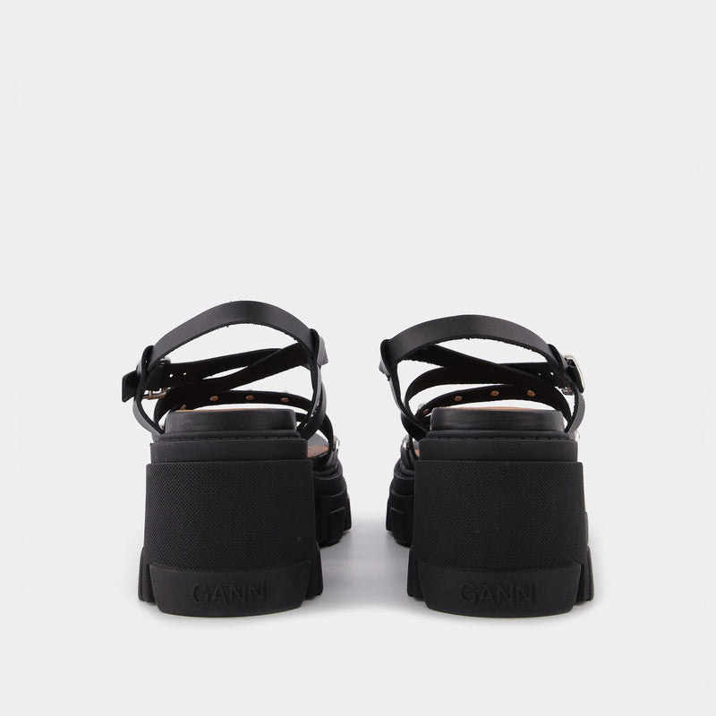 Black Leather Cleated Sandals