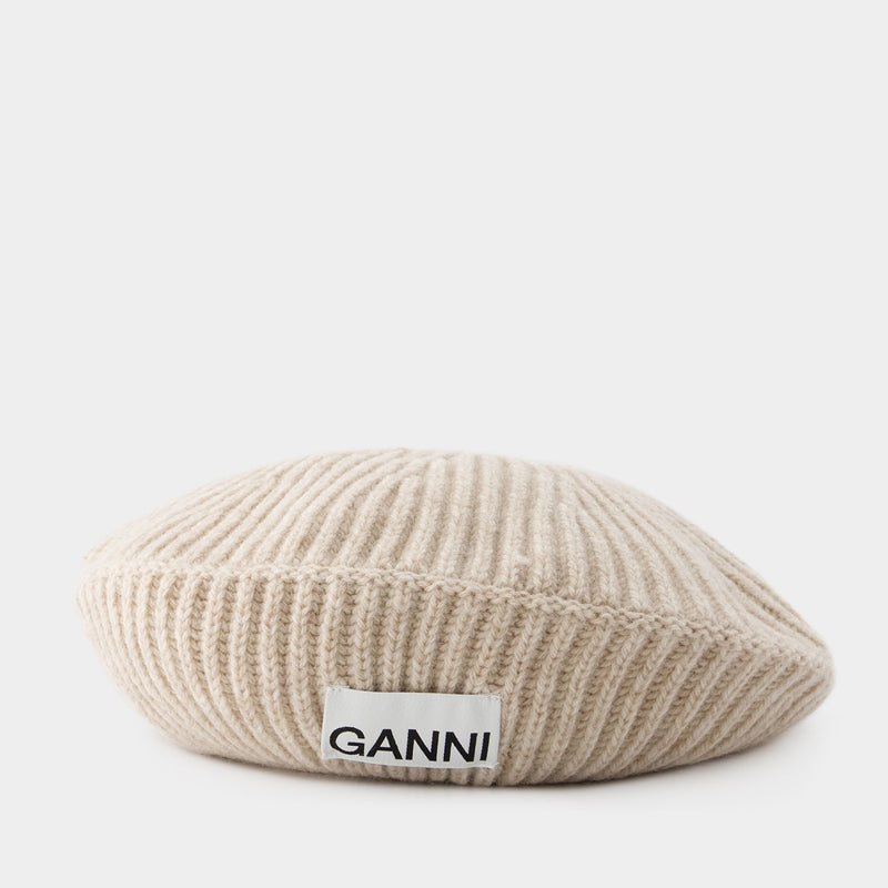 Rib Beret - Ganni - Wool - Beige