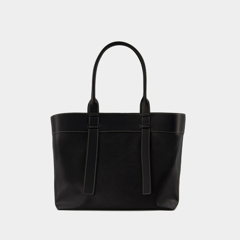 Canvas Medium Tote Bag - Ganni -  Phantom - Leather