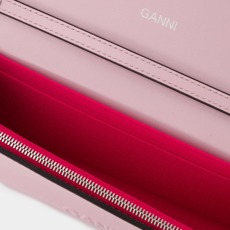 Banner Envelope Wallet on chain - Ganni - Leather - Pink