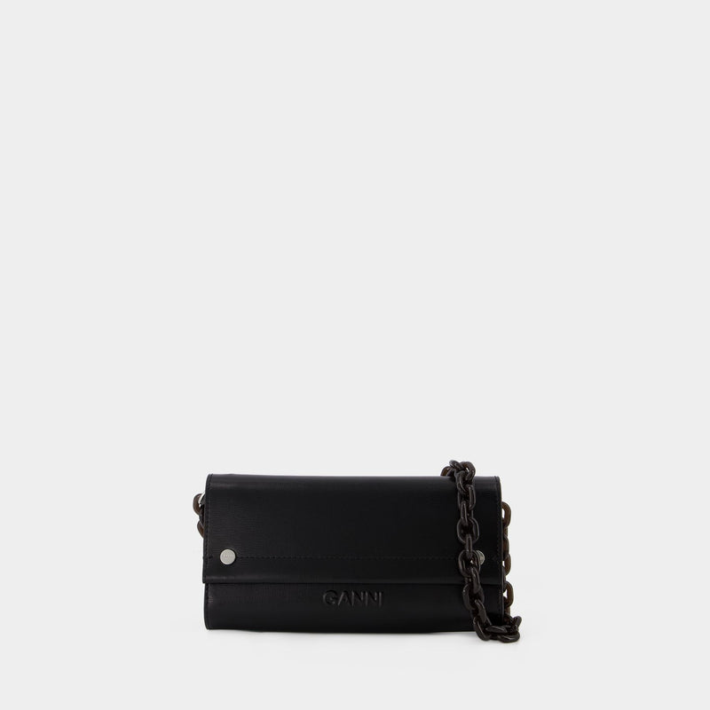 Banner Envelope Wallet on chain - Ganni - Leather - Black