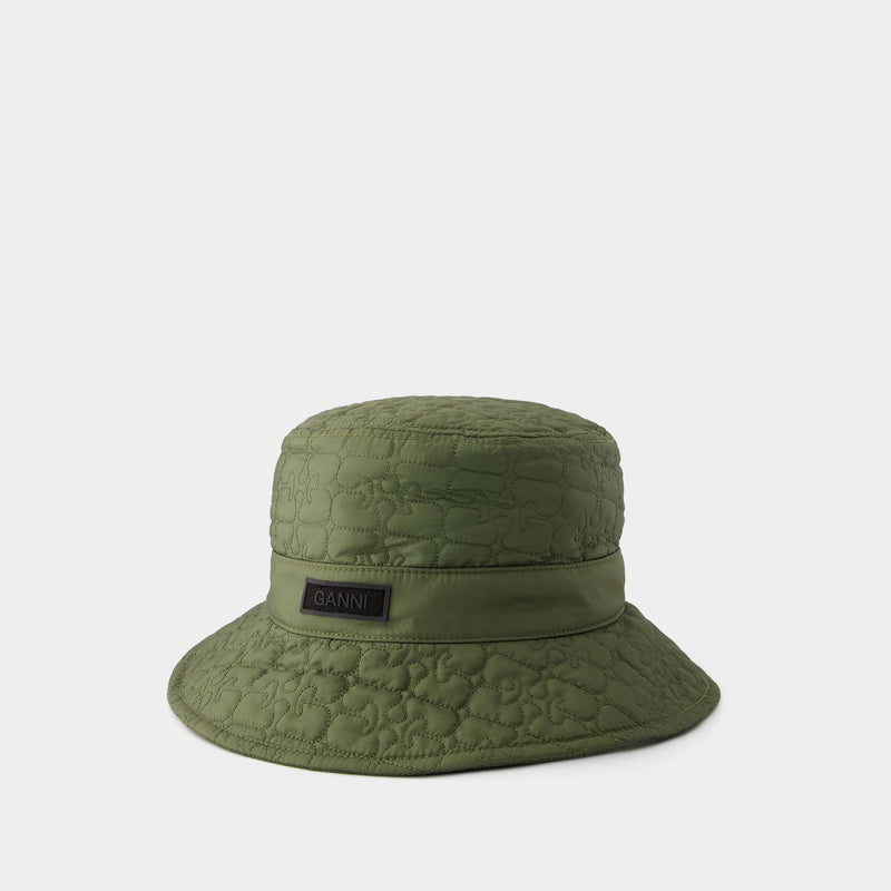 Quilted Tech Bucket Hat - Ganni - Synthetic - Khaki