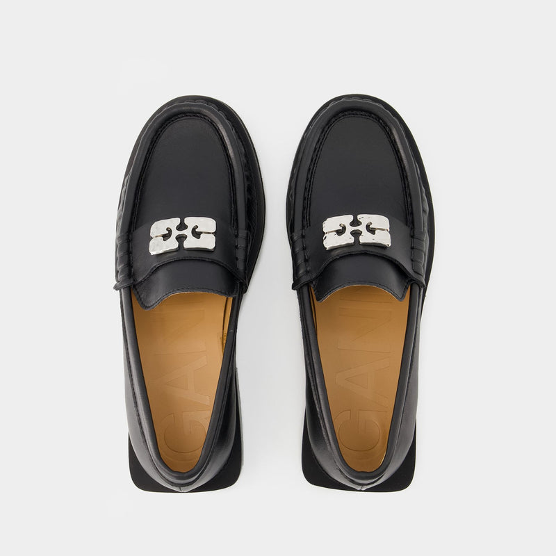 Butterfly Logo Loafer  - Ganni - Leather - Black