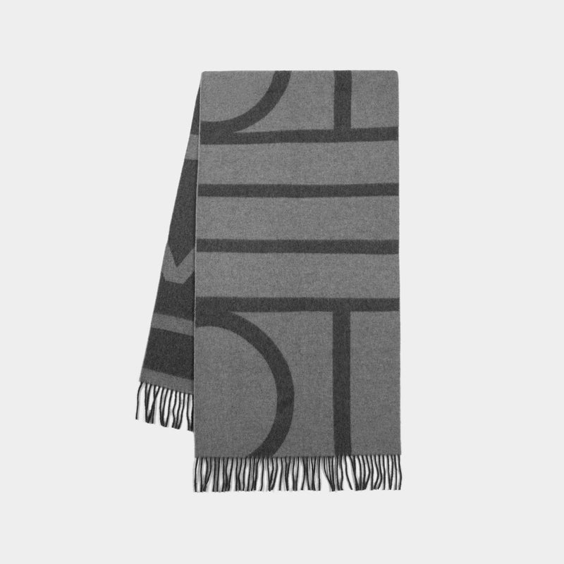 Monogram Jacquard Scarf - TOTEME - Wool - Grey