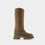 Tall Puffer Boots in Khaki Poly