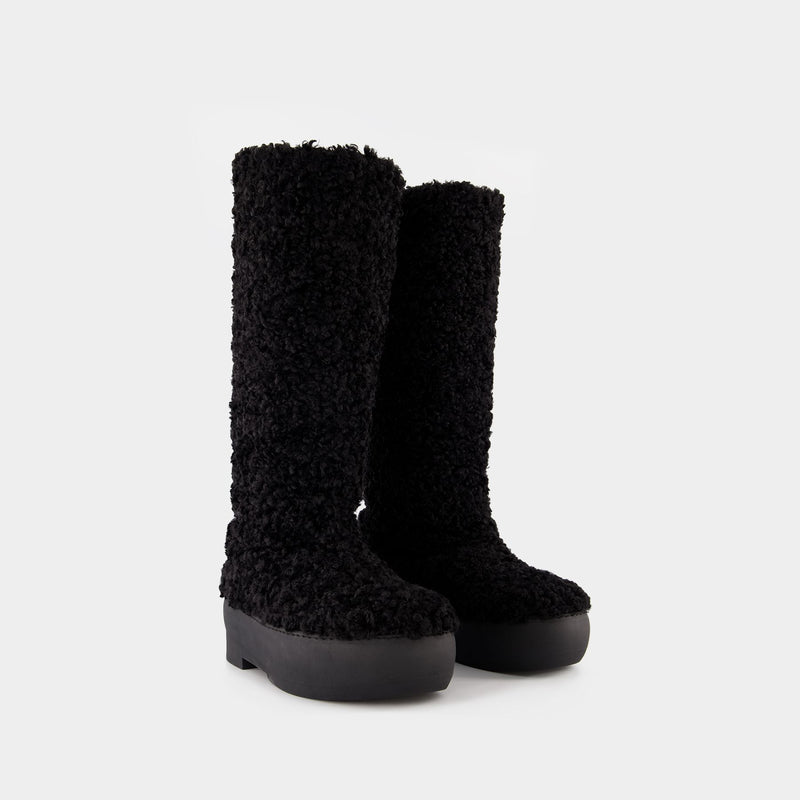 Tall Eco Shearling Chunk Sole Boots in Black Poly