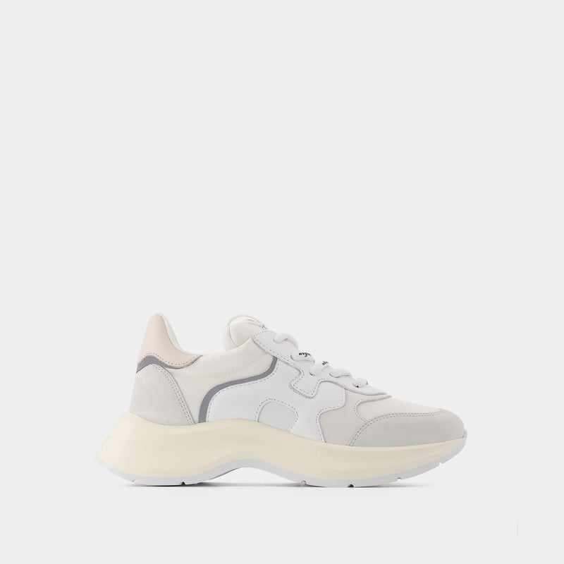 H585 Allacciato H Onda Sneakers in White, Beige and Grey Leather