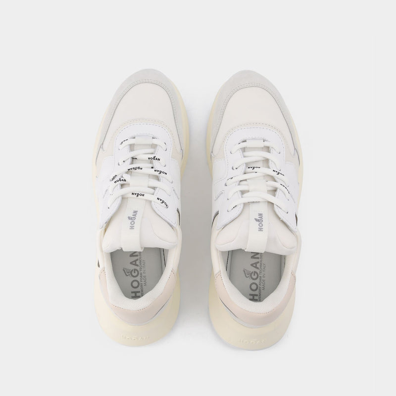 H585 Allacciato H Onda Sneakers in White, Beige and Grey Leather