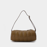 Padded Cylinder Bag in Brown Leather