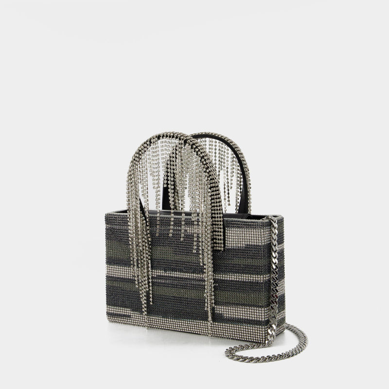 Midi Crystal Fringe Handbag - Kara - Black Stripes - Strass