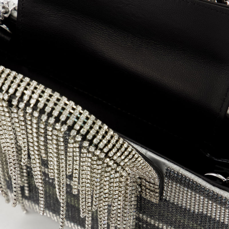 Midi Crystal Fringe Handbag - Kara - Black Stripes - Strass