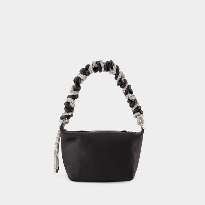 Crystal Phone Cord Hobo Bag - Kara - Black - Leather