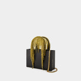 Midi Crystal Fringe Bag - Kara - Leather - Black/Gold