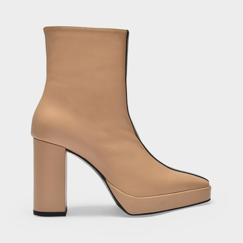 Crossing The Line Ankle Boots in Beige and Black Leather