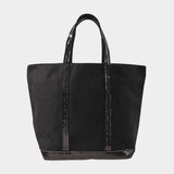 Black Canvas and Sequin Tote L + Zip