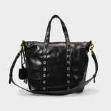 Zippy Pm Bag in Black Cracked Leather