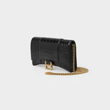 Hour Wallet Bag in Black Patent Crocodile Effet Leather