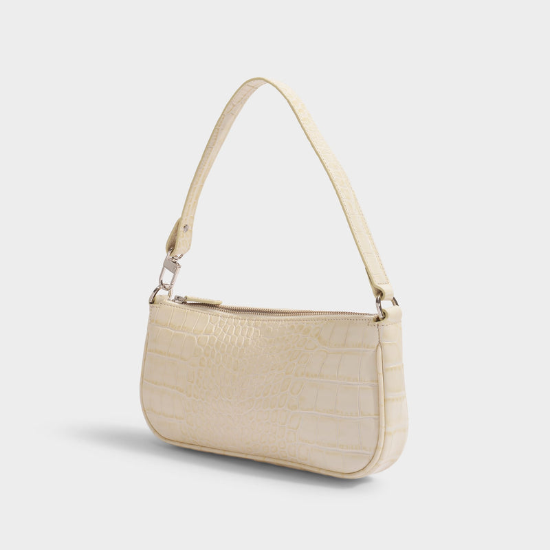 Rachel Hobo Bag - By Far - Cream - Croc Embossed Leather