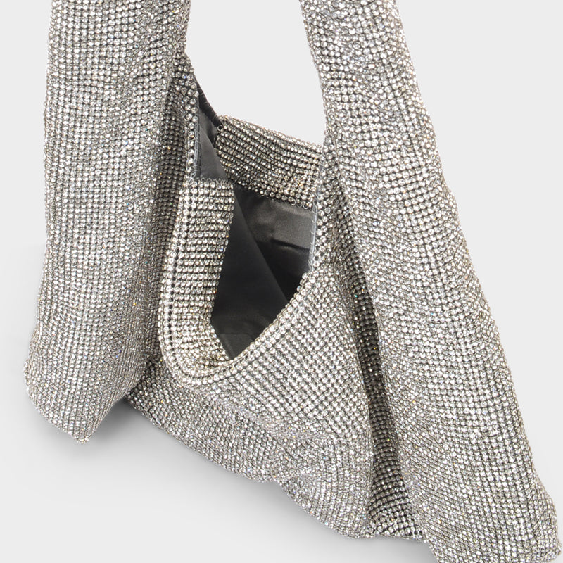 Crystal Mesh Hobo Bag - Kara - White - Brass