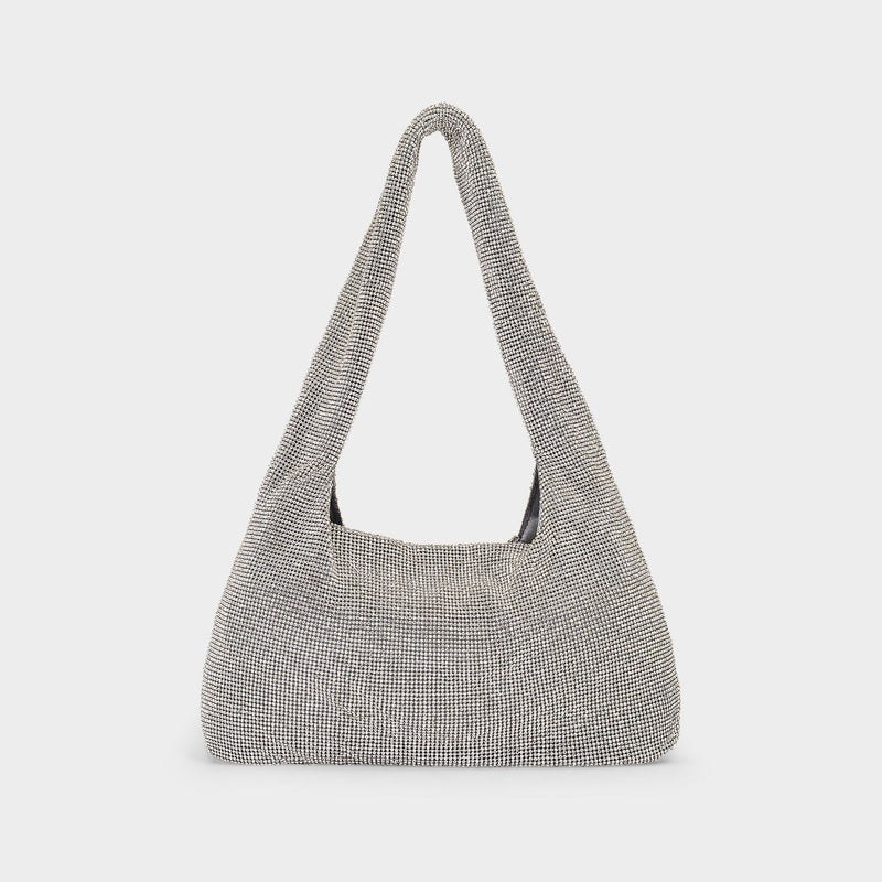 Crystal Mesh Hobo Bag - Kara - White - Brass