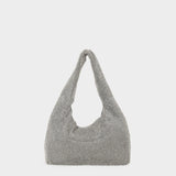 Mini Crystal Mesh Hobo Bag - Kara - White - Brass