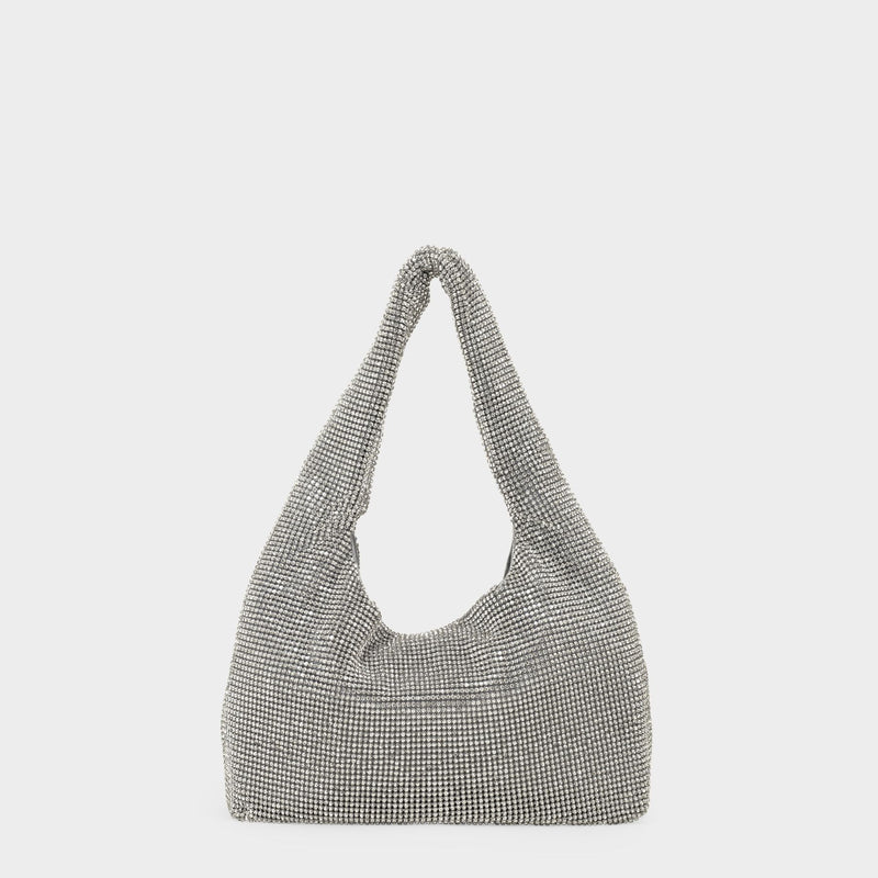 Mini Crystal Mesh Hobo Bag - Kara - White - Brass