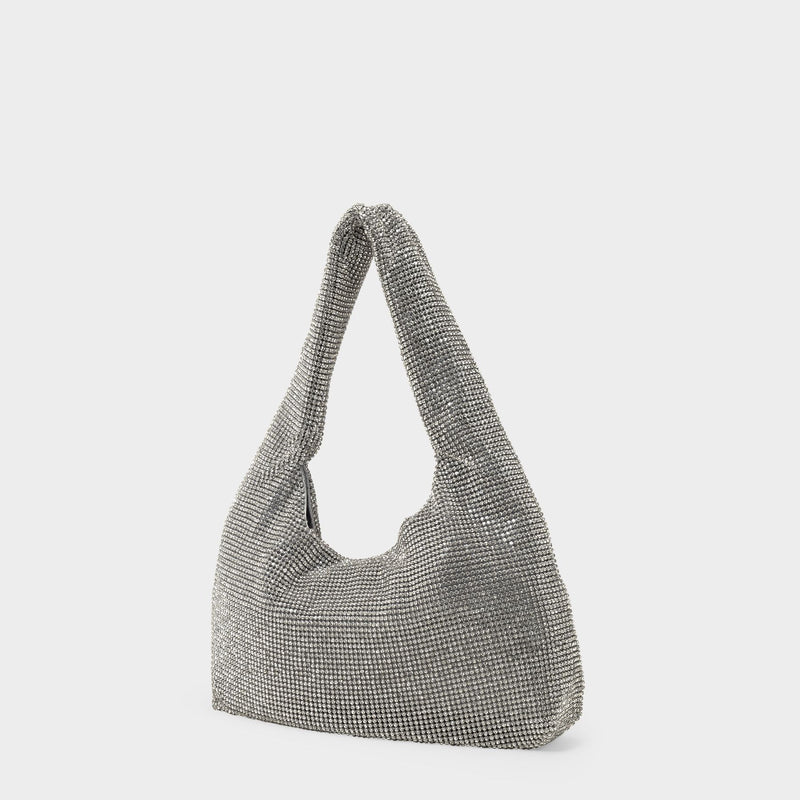 Mini Crystal Mesh Hobo Bag - Kara - White - Brass