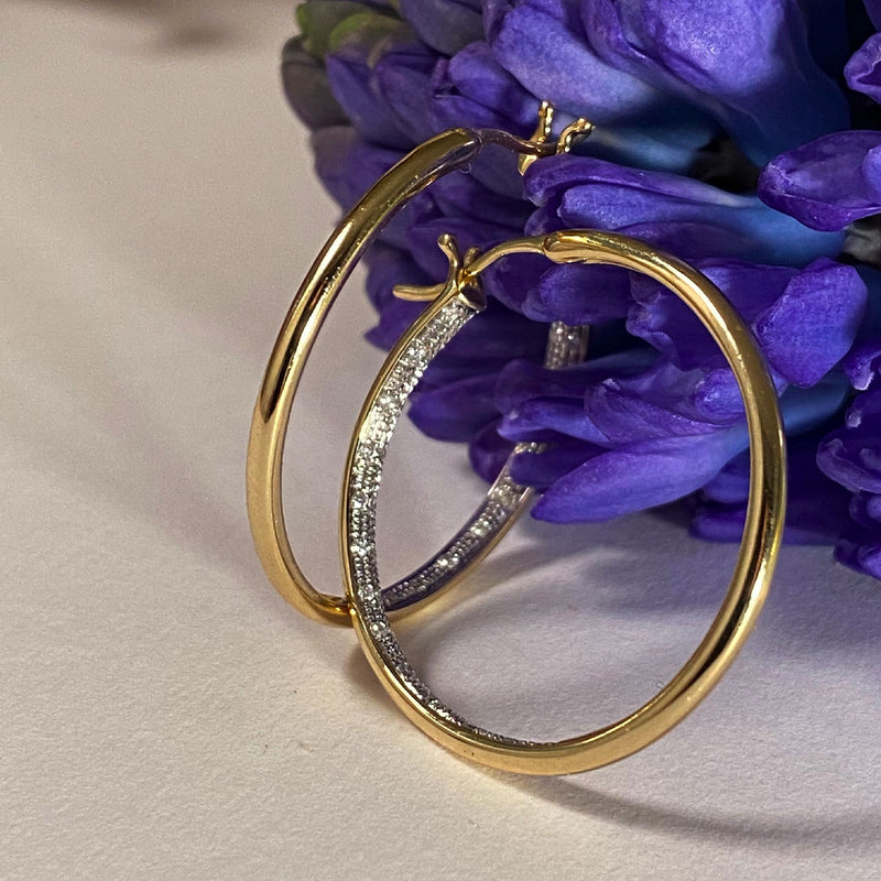 Diamanté Torsade Hoops in Yellow Gold