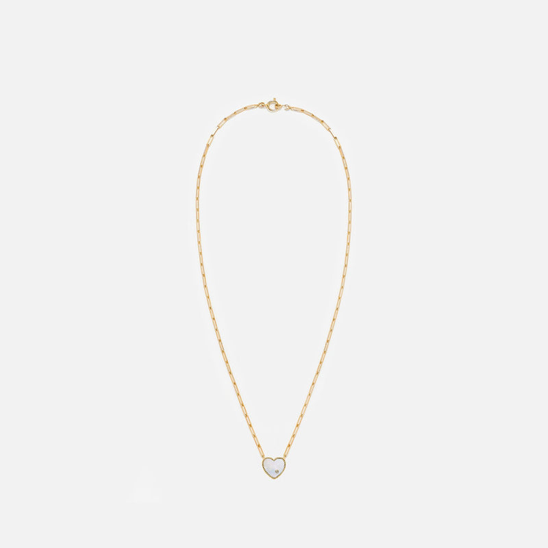 Small Solitary Heart Necklace in 9 carat gold, mother of pearl and diamonds