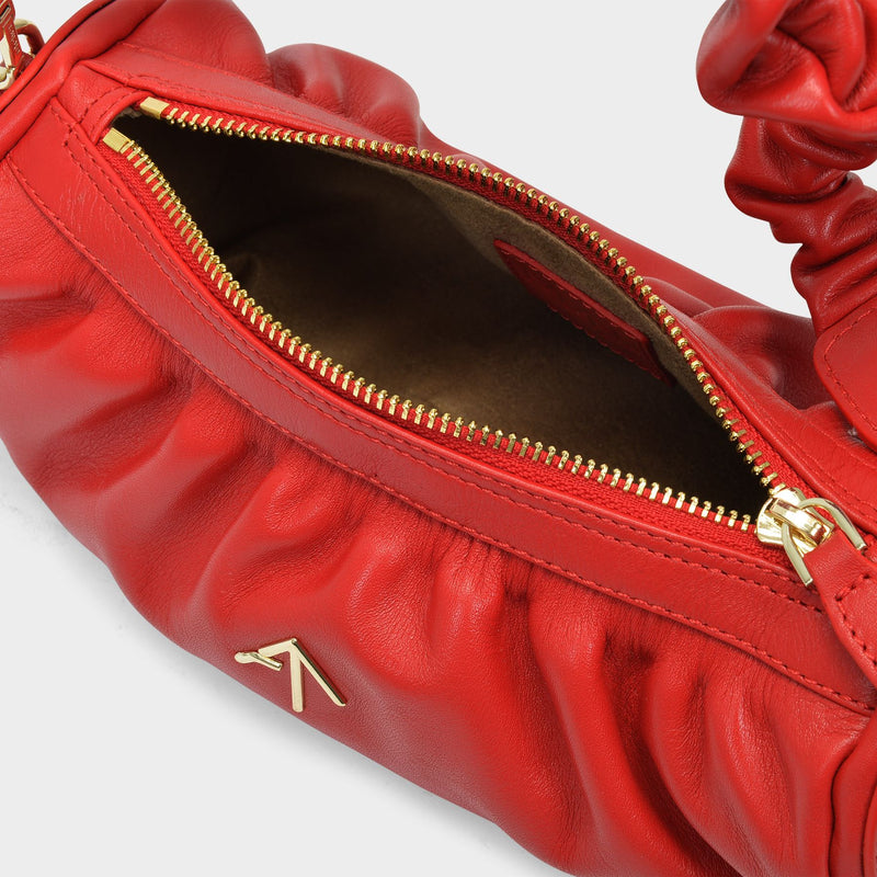 Ruched Mini Cylinder Bag in Red Leather