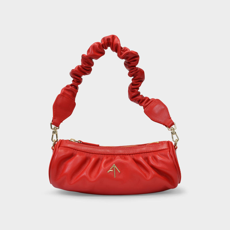 Ruched Mini Cylinder Bag in Red Leather