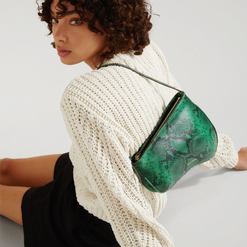 Curve Bag in Green Snake-Embossed Leather