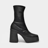 Platform Boots in Black Synthetic Leather