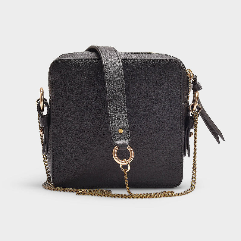 Joan Mini Crossbody Bag in Black Grained Cowskin and Suede