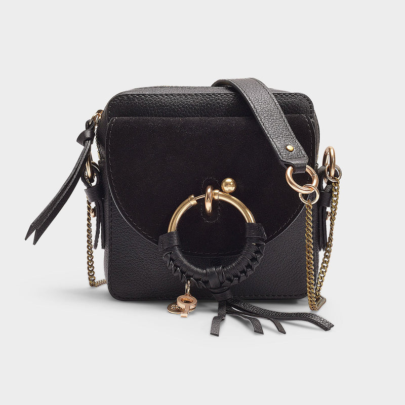 Joan Mini Crossbody Bag in Black Grained Cowskin and Suede