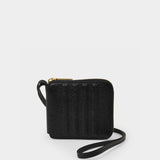 Zipped Compact Wallet in Black Leather