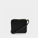 Zipped Compact Wallet in Black Leather